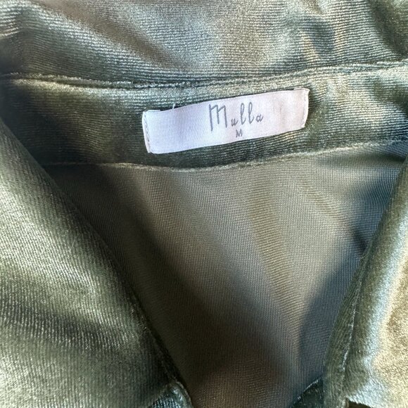 Mulla Olive Green Velour Button-Up Collared Dress – Women’s Medium - Picture 4 of 9